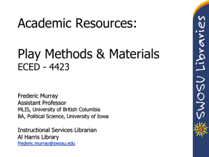Academic Resources: Play Methods &amp; Materials ECED - 4423 Frederic Murray