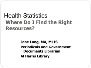 Health Statistics Where Do I Find the Right Resources? Jane Long, MA, MLIS