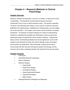 – Research Methods in Clinical Chapter 4 Psychology Chapter Overview