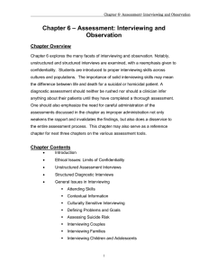 – Assessment: Interviewing and Chapter 6 Observation Chapter Overview