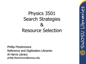 Physics 3501 Search Strategies &amp; Resource Selection