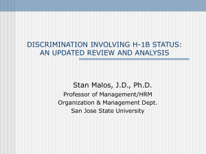 DISCRIMINATION INVOLVING H-1B STATUS: AN UPDATED REVIEW AND ANALYSIS Professor of Management/HRM