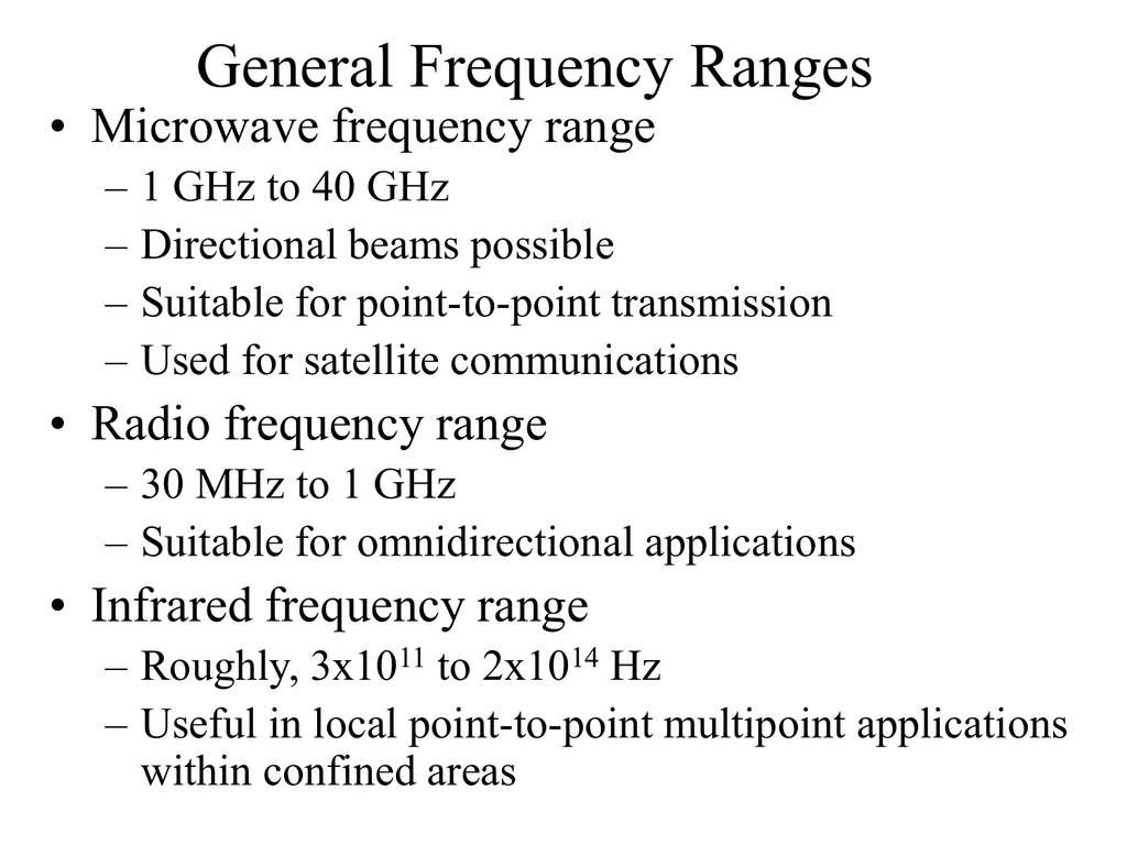 General Frequency Ranges • Microwave frequency range