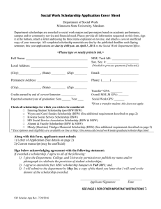 Social Work Scholarship Application Cover Sheet Department of Social Work