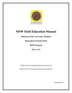 MSW Field Education Manual  Minnesota State University, Mankato Department of Social Work