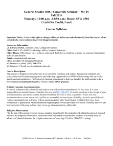General Studies Fall 2014 Mondays, 12:00 p.m. -12:50 p.m.; Room: SSW 2501