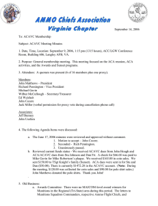 September 14, 2006 To: ACAVC Membership Subject: ACAVC Meeting Minutes