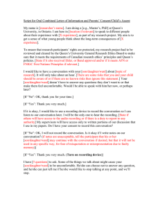 Script for Oral Combined Letter of Information and Parents’ Consent/Child’s...  My name is [