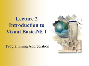 Lecture 2 Introduction to Visual Basic.NET Programming Appreciation