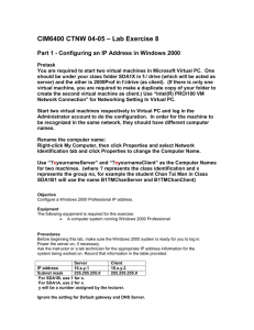 – Lab Exercise 8 CIM6400 CTNW 04-05