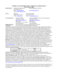 CHEMICAL ENGINEERING 4903-1, PROJECTS LABORATORY-I Fall Semester, 2008