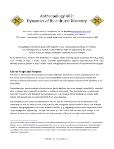 Anthropology 402: Dynamics of Biocultural Diversity