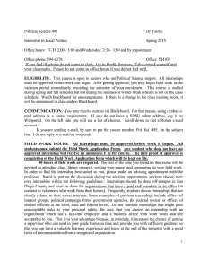 Political Science 495 Dr. Fairlie Internship in Local Politics