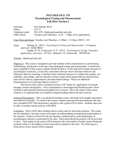 PSYCHOLOGY 370  Psychological Testing and Measurement Fall 2014, Section 2