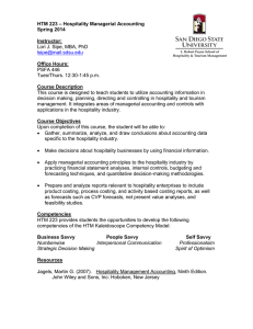 – Hospitality Managerial Accounting HTM 223 Spring 2014 Instructor: