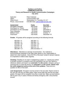 Syllabus and Outline COMMUNICATION 425 Theory and Research in Health Communication Campaigns