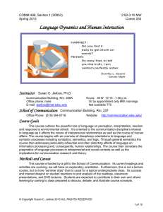 Language Dynamics and Human Interaction  COMM 496, Section 1 (20853) 2:00-3:15 MW