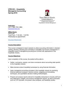 – Hospitality HTM 223 Managerial Accounting Spring 2016