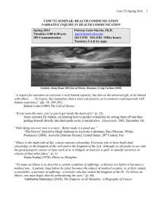 COM 721 SEMINAR: HEALTH COMMUNICATION Spring 2014 Patricia Geist-Martin, Ph.D.