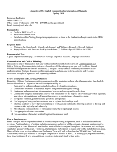 Linguistics 100: English Composition for International Students Spring 2016  Instructor: Ian Ruston