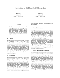 Instructions for HLT/NAACL 2004 Proceedings  Author 1 Author 2