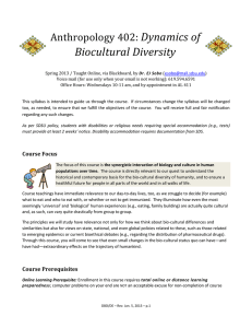 Dynamics of Biocultural Diversity Anthropology 402: