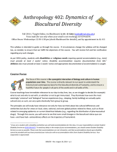 Dynamics of Biocultural Diversity Anthropology 402: