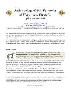 Dynamics of Biocultural Diversity Anthropology 402-H: (Honors Version)