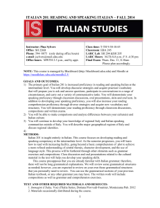 ITALIAN 201: READING AND SPEAKING ITALIAN – FALL 2014