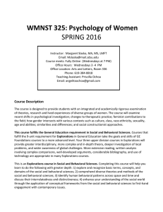 WMNST 325: Psychology of Women SPRING 2016