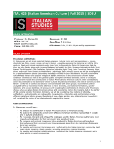 ITAL 426 |Italian American Culture | Fall 2015 | SDSU