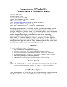 Communication 307 Spring 2014 Communication in Professional Settings