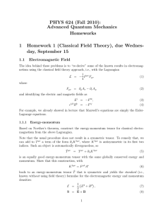 PHYS 624 (Fall 2010): Advanced Quantum Mechanics Homeworks