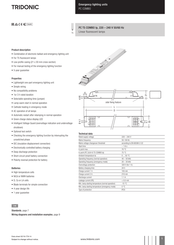 Tridonic PC 2x35-6 T5 Ip Combo Emergency Ballast 6 Cell battery Art No 89899886 
