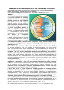 Equipment for technical education in the field of Energy and