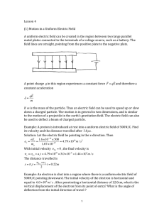1 Lesson 4 (1) Motion in a Uniform Electric Field A uniform electric fiel