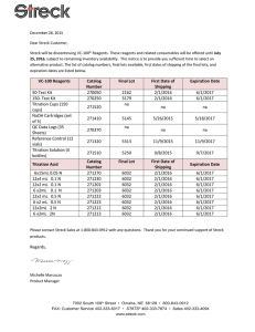 VC-100 Reagents Catalog Number Final Lot First Date of