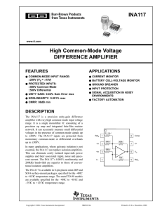INA117: High Common-Mode Voltage Difference Amplifier (Rev. A)