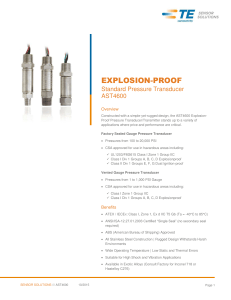 Explosionproof Pressure Transducer Class I Div 1 Groups A, B, C, D