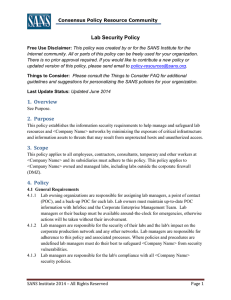 Lab Security Policy 1. Overview 2. Purpose 3. Scope 4. Policy
