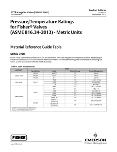 Pressure/Temperature Ratings for Fisherr Valves (ASME B16.34