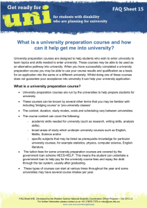 FAQ Sheet 15 What is a university preparation course and how can