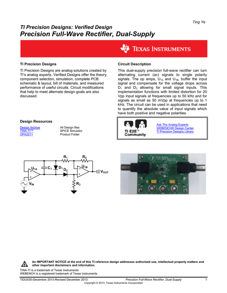 Precision Full Wave Rectifier Dual Supply