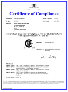 CSA Certificate T-Sensor - Emerson Process Management