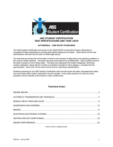 Auto Task List  - ASE Student Certification