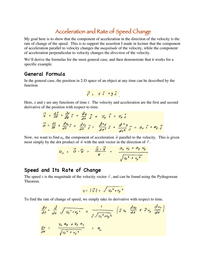 Rate Of Change Of Speed Equation