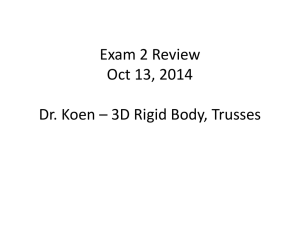 Exam 2 Review Oct 13, 2014 Dr. Koen – 3D Rigid Body, Trusses