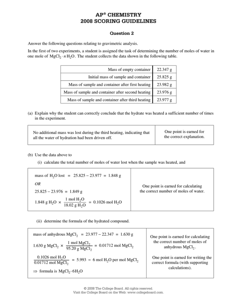 Ap Chemistry 2008 Scoring Guidelines AP Central