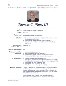 Thomas C. Watts, III - RCBA Dispute Resolution Service, Inc.