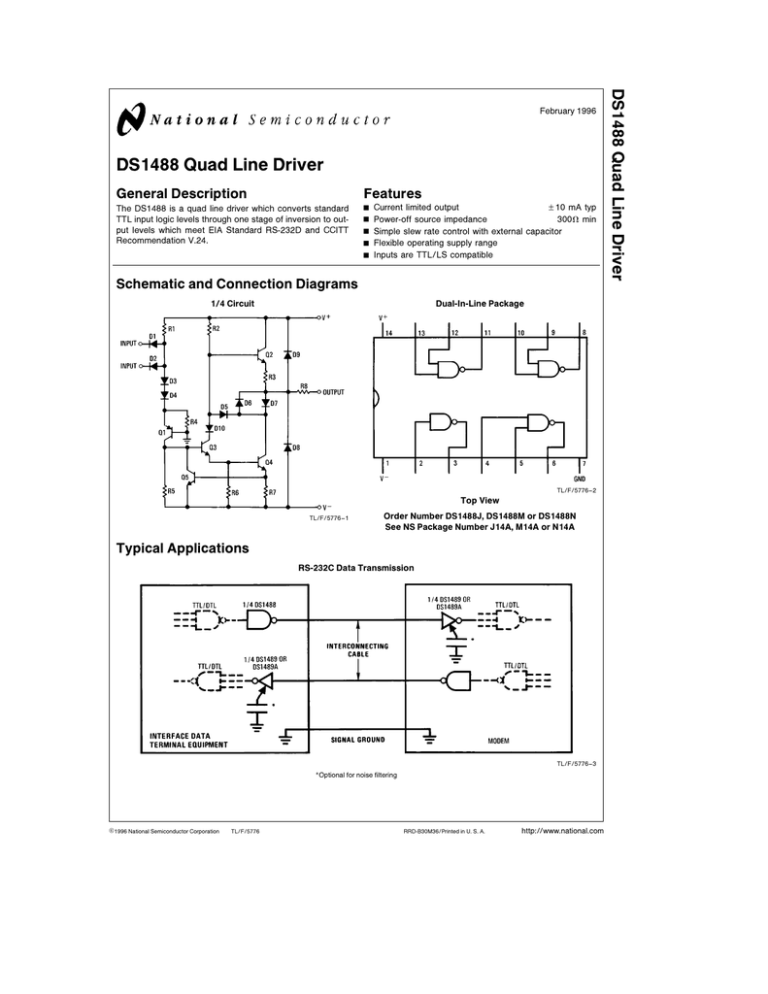 10x mc-1488-p quad line eia-232d Driver Interface IC transmisor rs-232 dip-14